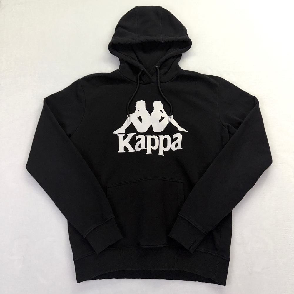 Kappa Mens Omini Logo Pullover‎ Hoodie Black White Graphic Sweatshirt Medium